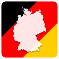Logo der Website Leben in Deutschland: diagonal verlaufende Farbstreifen in schwarz, rot, gold